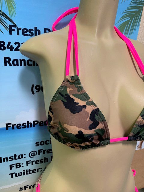 Layla Triangle Top Army Camouflage with Hot Pink