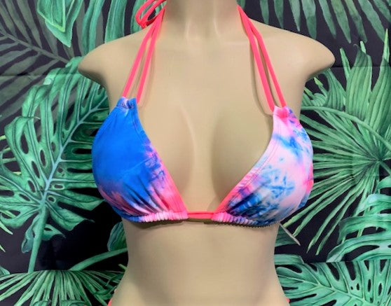 Layla Triangle Top Coral Blue Tie Dye