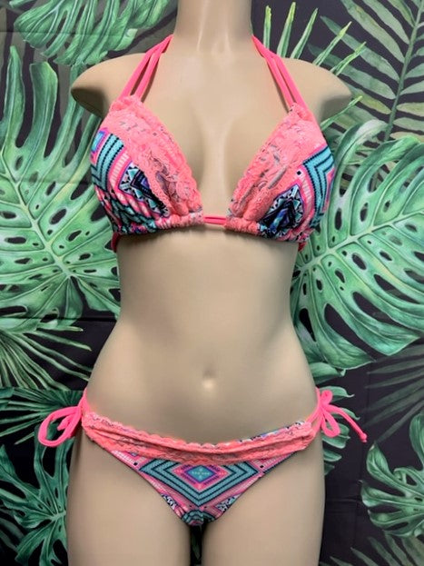 Cabo Tie Side Bottoms Coral Aztec
