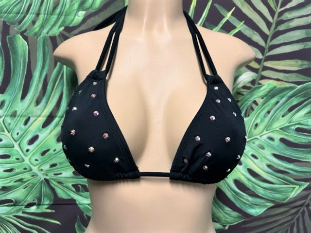 Layla Crystal Scatter Bikini Top Black with Clear AB crystals