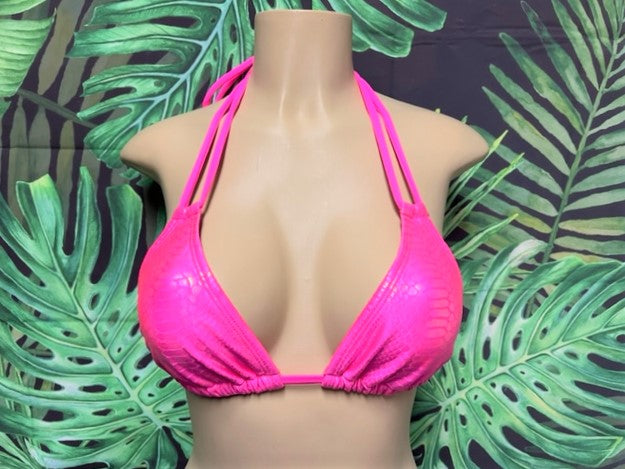 Layla Triangle Top Neon Pink Cobra with Pink Ties