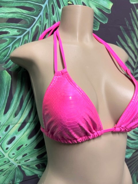 Layla Triangle Top Neon Pink Cobra with Pink Ties