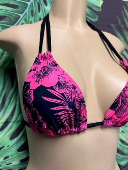 Layla Triangle Top Pink Black Hibiscus