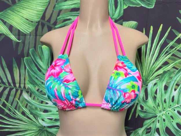 Layla Triangle Top Neon Pink Tropical