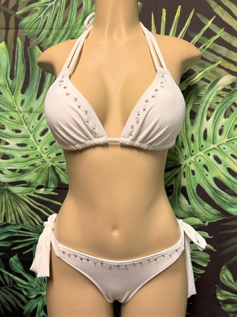 Layla Crystal Bikini Top White with Clear AB crystals