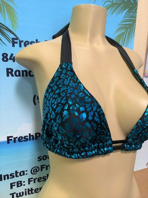 SALE Lola Double String Bikini Top Turquoise Black Cheetah