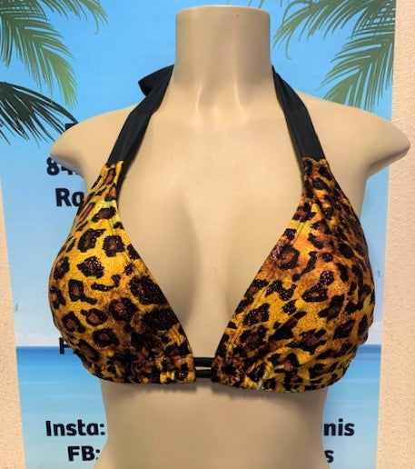 SALE Lola Double String Bikini Top Golden Leopard