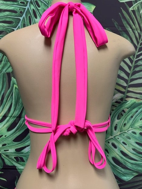 Lola Double String Bikini Top Neon Pink Cobra Pink Ties