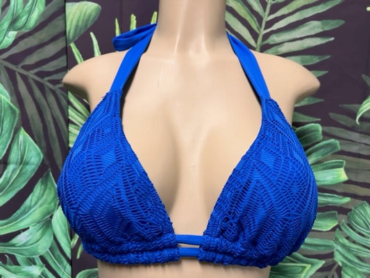 Lola Double String Bikini Top Royal Blue Crochet