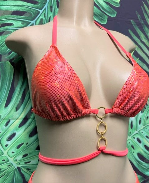 Lux Lyla Triangle Top Coral and Gold Hologram