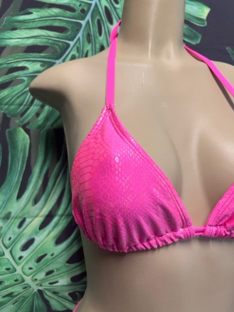 Lyla Triangle Top Neon Pink Cobra with Pink Ties