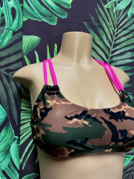 Maxi Halter Top Army Camouflage with Rave Pink