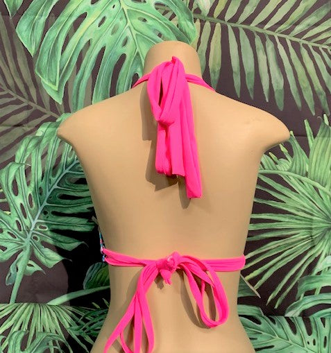 Lola Double String Bikini Top Pink Blue Paisley