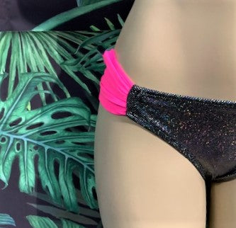 SALE Paradise Bikini Bottoms Black Rainbow Glitter Hologram Pink Sides