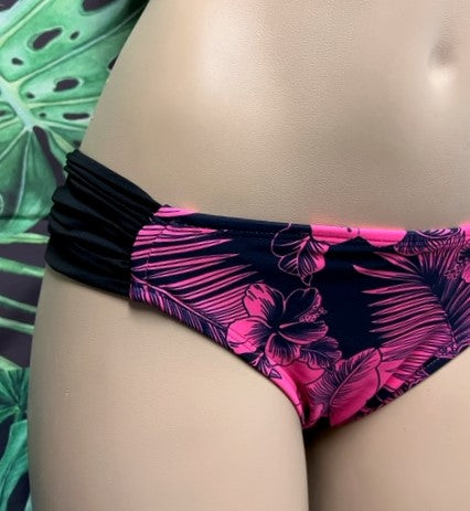 Paradise Bikini Bottoms Pink Black Hibiscus