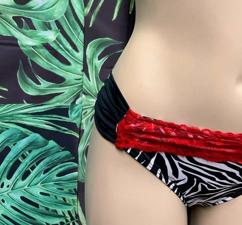 SALE Paradise Bikini Bottoms Zebra Red Lace