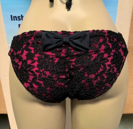 Paradise Bikini Bottoms Hot Pink Black Lace
