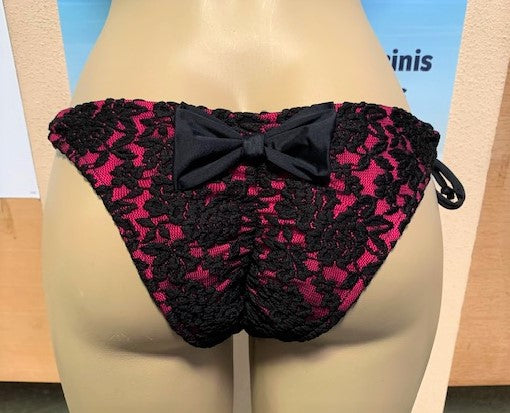 SALE Cabo Tie Side Bottoms Hot Pink Black Lace