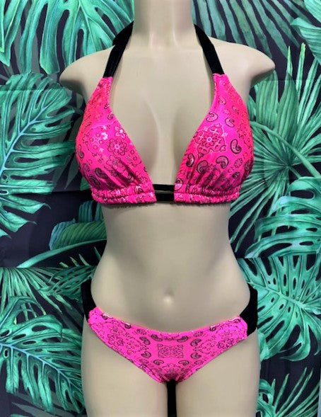 Lola Double String Bikini Top Hot Pink Bandana