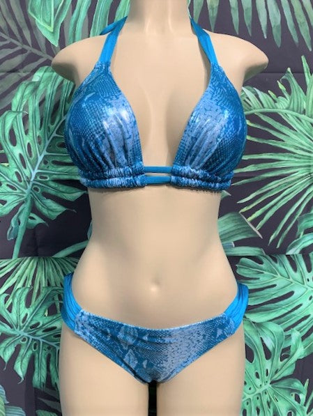 Lola Double String Bikini Top Blue Python