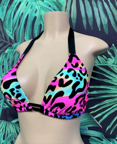 Lola Double String Bikini Top Rainbow Leopard