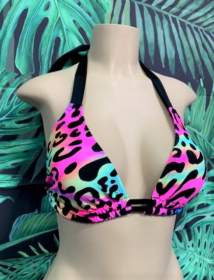 Lola Double String Bikini Top Rainbow Leopard