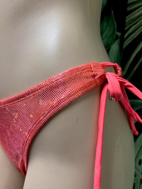 Thong To Tie Bottoms Coral Gold Hologram