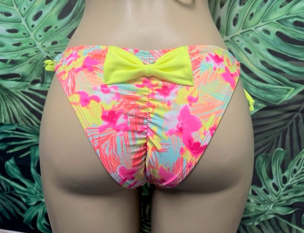 Cabo Tie Side Bottoms Tropical Neon with Lace